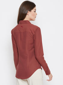 Women Red Solid Casual Slim Fit Shirt - JUMP USA