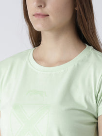 Women Solid Green T-Shirt - JUMP USA