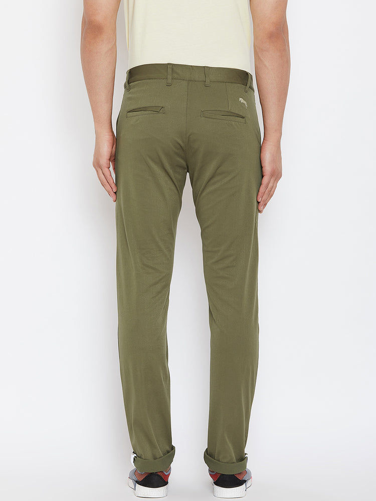 JUMP USA Men Solid Olive Casual Regular Fit Chinos Trousers - JUMP USA