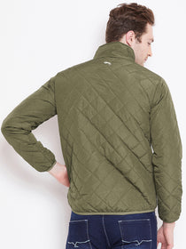 Mens Solid Military Olive Quilted Jacket - JUMP USA