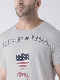 Men Casual Printed Grey T-shirt - JUMP USA