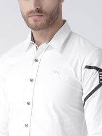 Men White Solid Cotton Regular Fit Shirt - JUMP USA