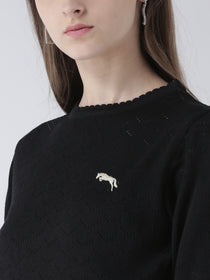 Women Black Self Design Pullover - JUMP USA