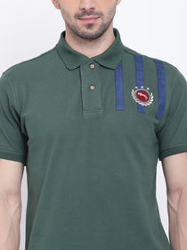 Men Casual Solid Green Polo Collar T-Shirt - JUMP USA