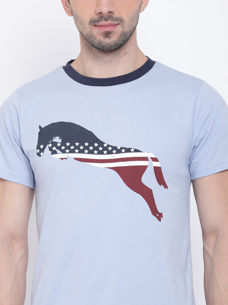 Men Casual Printed Blue T-shirt - JUMP USA