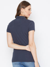 JUMP USA Women Navy Blue And Red Colour blocked PoloT-Shirts - JUMP USA
