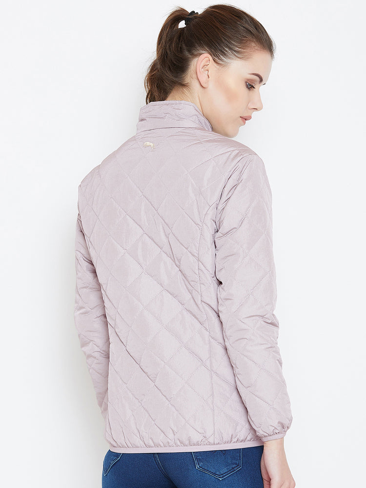 Womens Solid Silver Quilted Jacket - JUMP USA