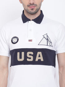 Men Casual Solid White Polo Collar T-Shirt - JUMP USA