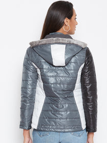 JUMP USA Women Grey Colourblocked Bomber Jacket - JUMP USA
