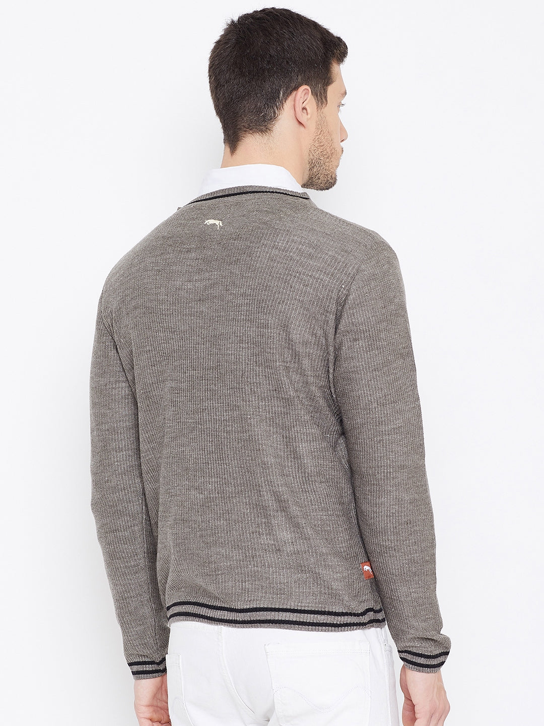 JUMP USA Men Beige Self Design Pullover - JUMP USA