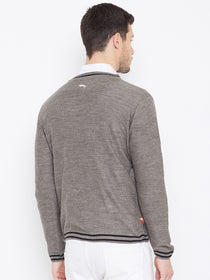 JUMP USA Men Beige Self Design Pullover - JUMP USA