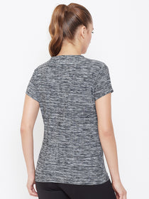 Women Black Solid Active Wear V Neck T-shirt - JUMP USA