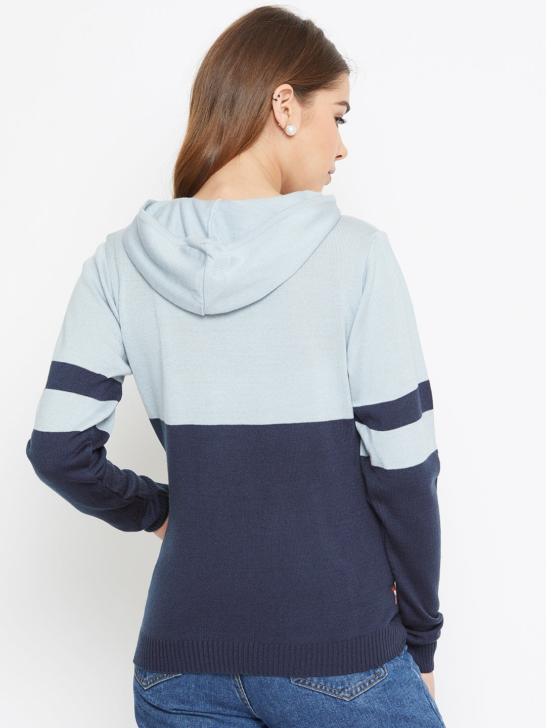 JUMP USA Women Blue Colourblocked Hooded Sweater - JUMP USA