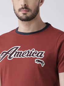 Men Red Solid Round Neck T-shirt - JUMP USA