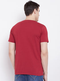 JUMP USA Men Red Solid Round Neck T-shirt - JUMP USA
