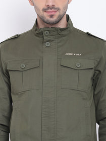 Men Casual Solid Olive Tailored Jacket - JUMP USA