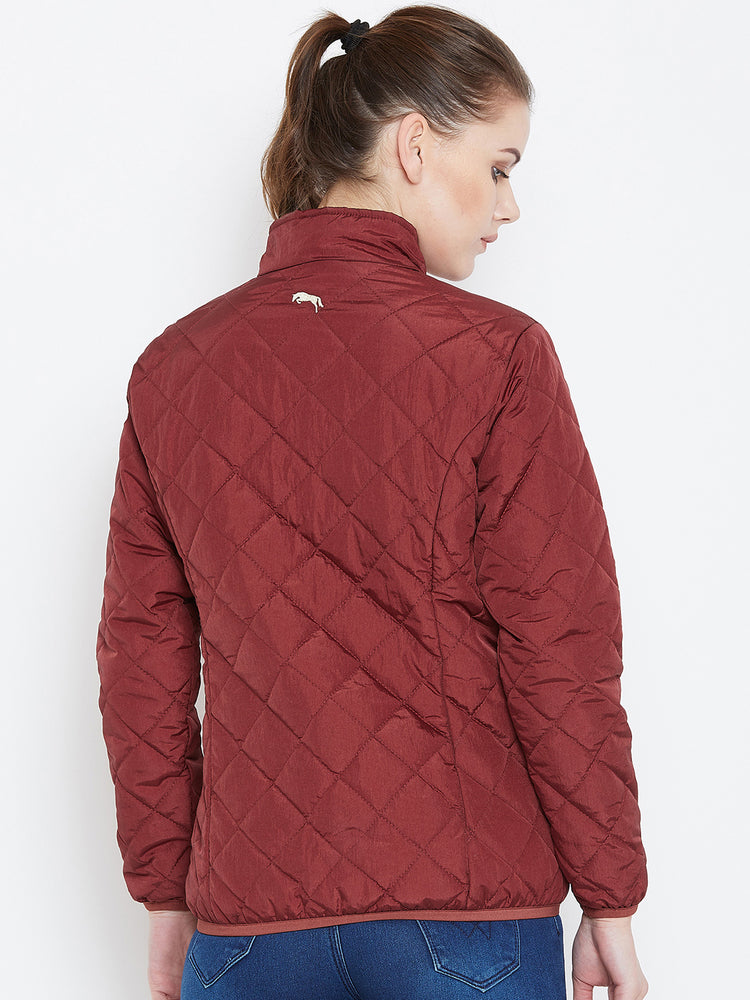 Womens Solid Ec Red Quilted Jacket - JUMP USA