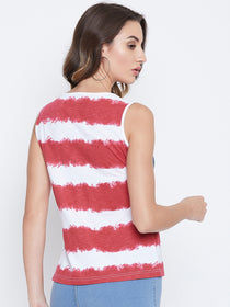 JUMP USA Women Red & White Printed Casual Printed Tank Top - JUMP USA