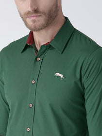 Men Green Slim Fit Solid Casual Shirt - JUMP USA (1568801423402)