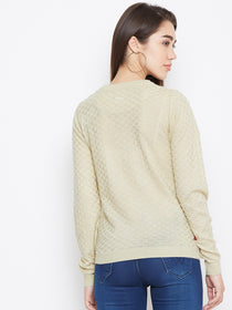 JUMP USA Women Cream Self Design Sweater - JUMP USA