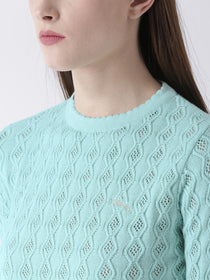 JUMP USA Women Blue Self Design Sweater - JUMP USA