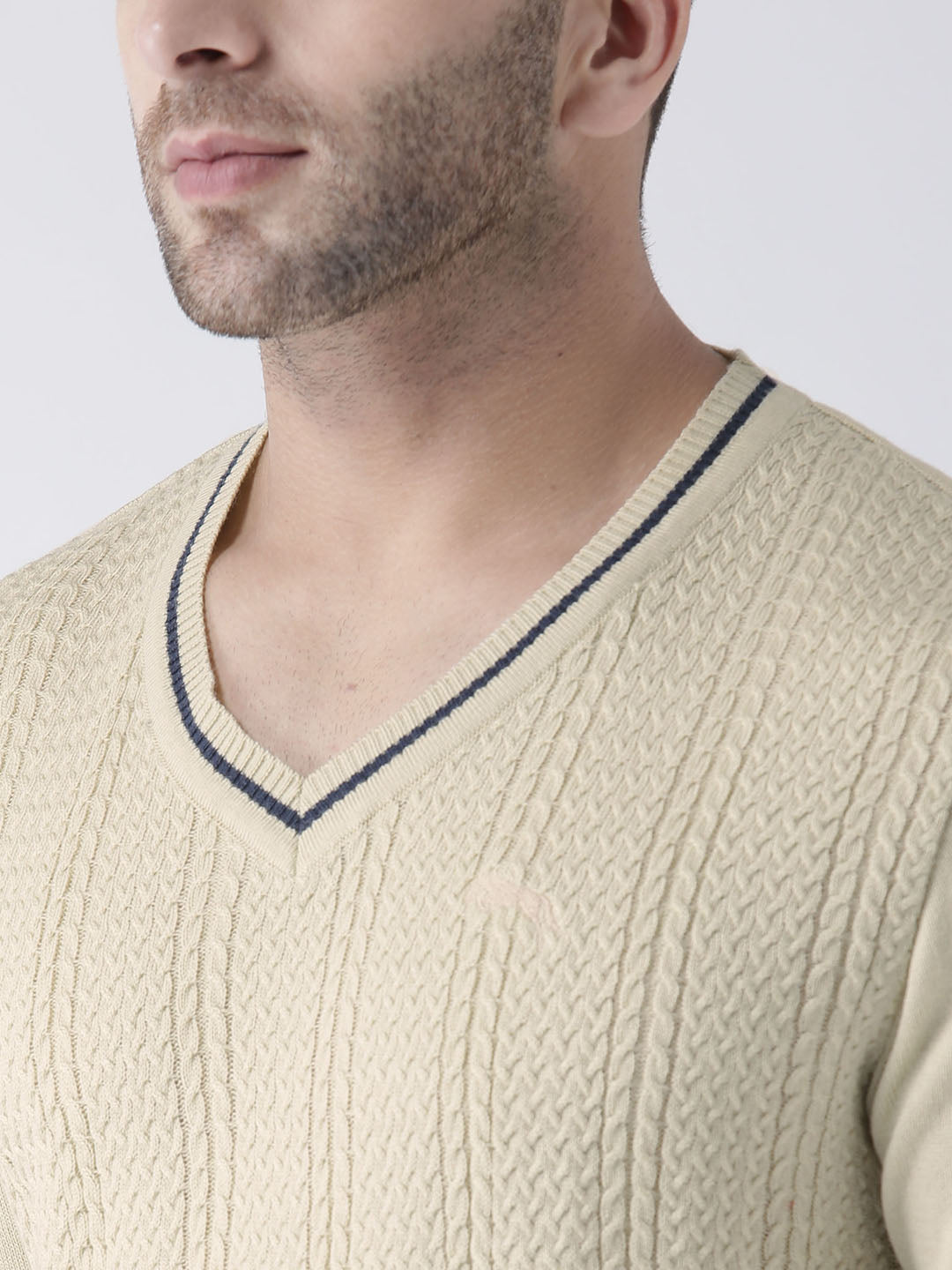 Men Beige self Design Pullover - JUMP USA