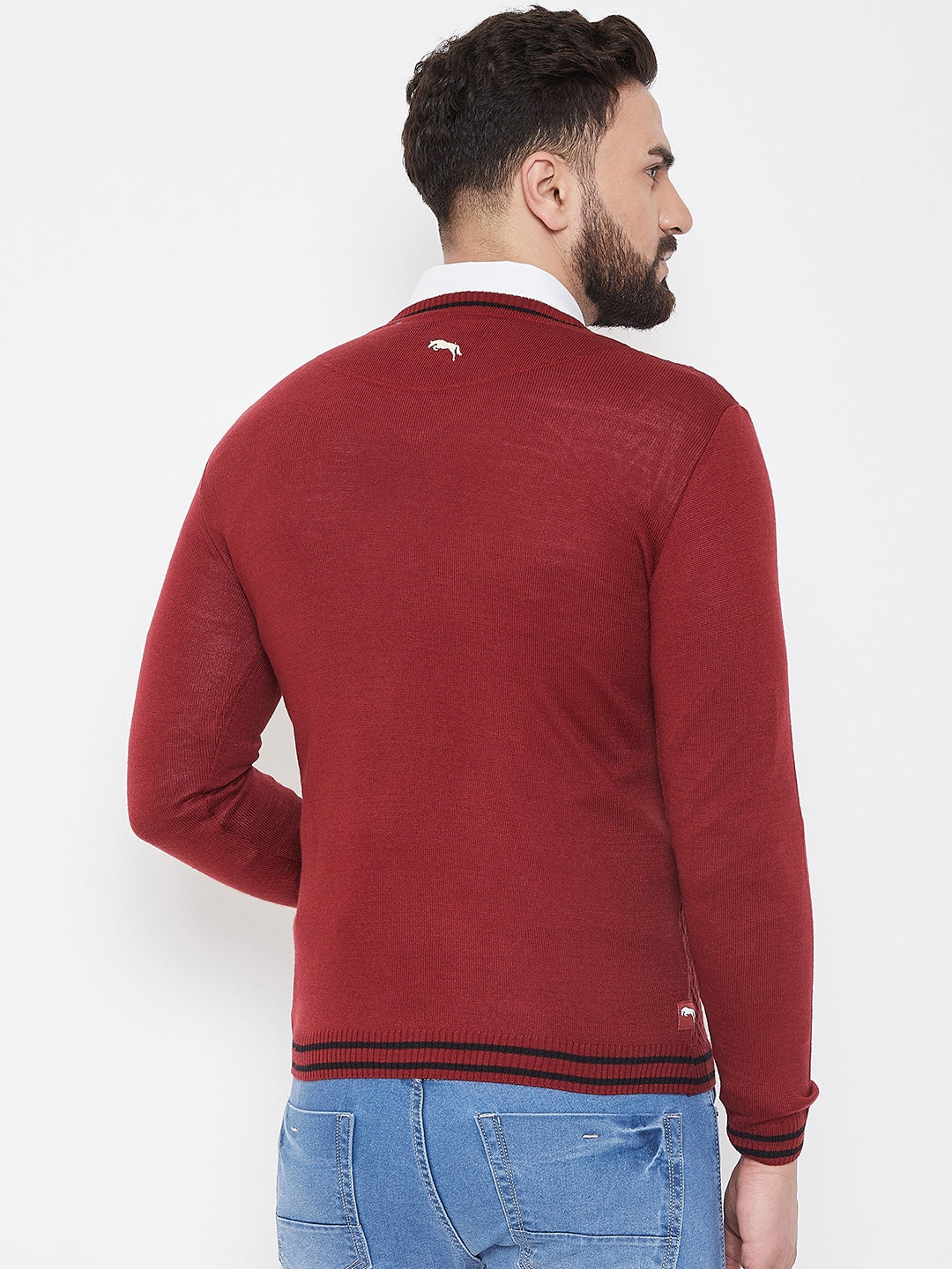 JUMP USA Men Red Self Design Sweater - JUMP USA