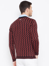 JUMP USA Men Red Colourblocked Casual Sweaters - JUMP USA