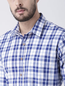 Men Navy Blue Checked Cotton Slim Fit Shirt - JUMP USA