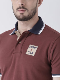 Men Maroon Solid Polo T-shirt - JUMP USA