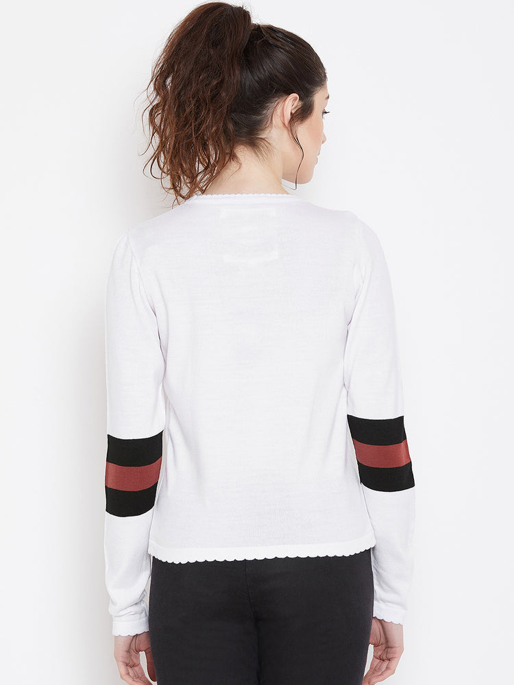 Womens Solid White/Black Sweaters - JUMP USA