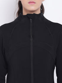Women Black Sports Sporty Jacket - JUMP USA