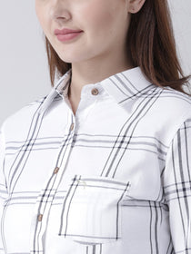 Women White & Navy Blue Slim Fit Checked Casual Shirt - JUMP USA