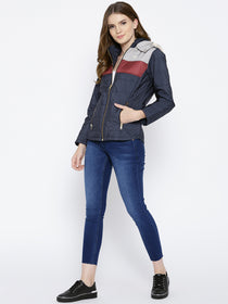 Women Navy Blue Puffer Jacket - JUMP USA