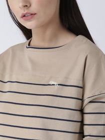 Women Round Neck Beige T-shirt - JUMP USA