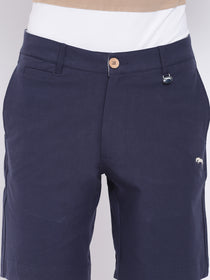Men Casual Solid Navy Blue Chinos Shorts - JUMP USA