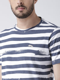 Men White Striped Round Neck T-shirt - JUMP USA
