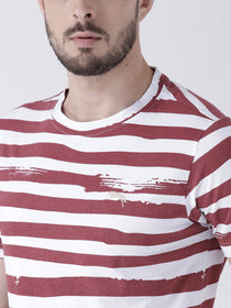 Men White Striped Round Neck T-shirt - JUMP USA