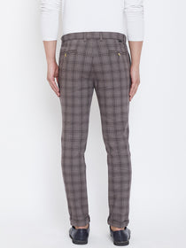 JUMP USA Men Grey Check Slim Fit Cotton Casual Trousers - JUMP USA
