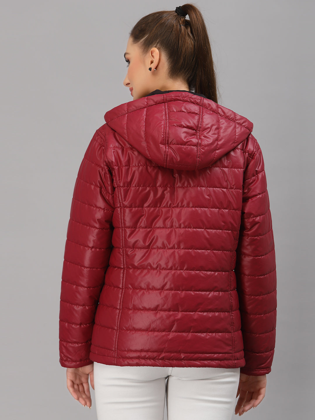 JUMP USA Women Maroon Solid Active Wear Jacket With Hood