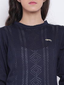 Women Navy Blue Casual Sweaters - JUMP USA