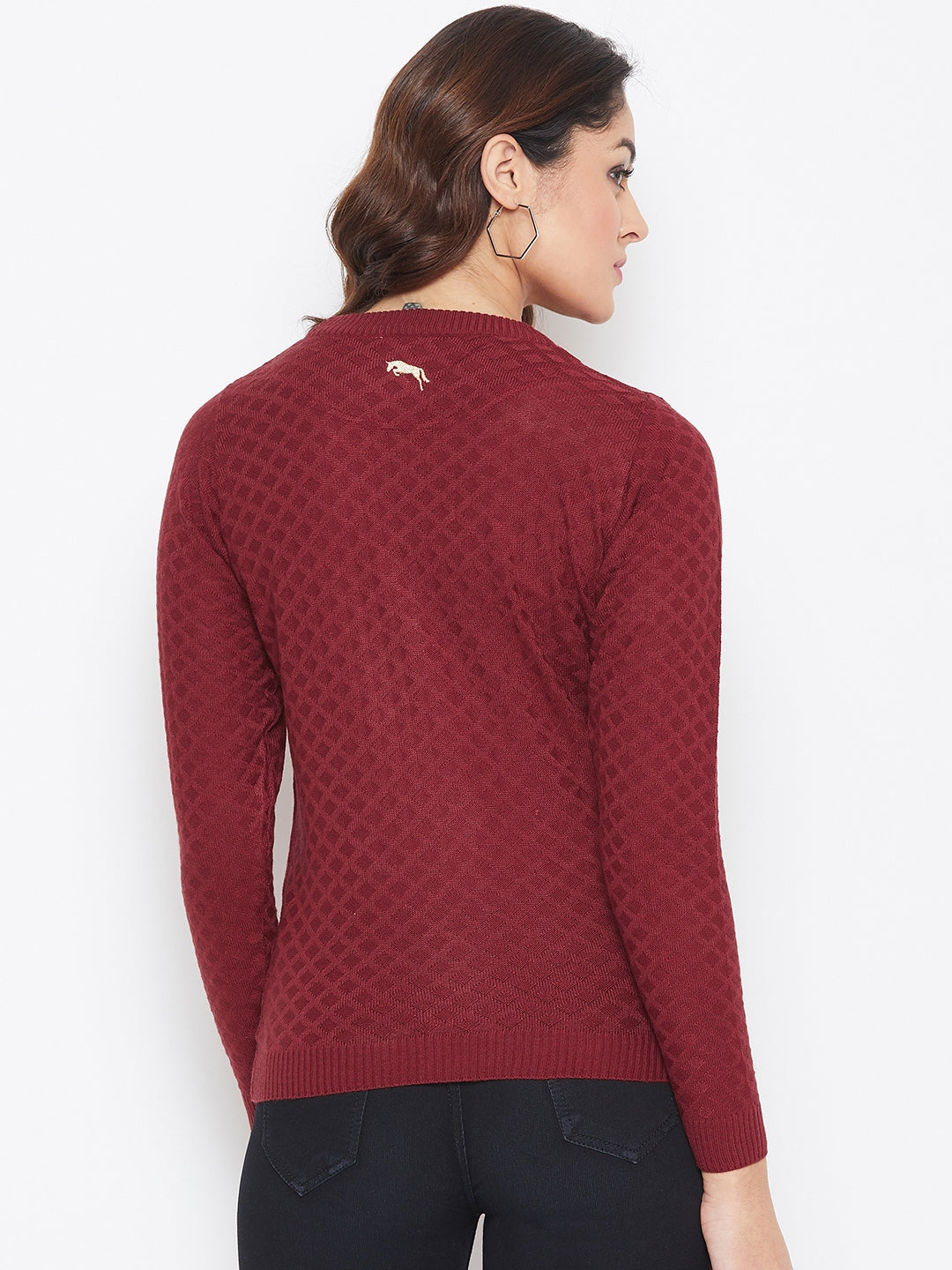 JUMP USA Women Red Self Design Sweater - JUMP USA