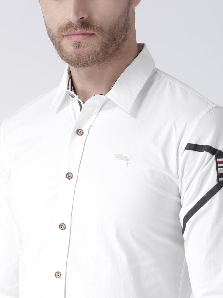Men White Regular Fit Solid Casual Shirt - JUMP USA (1568801521706)