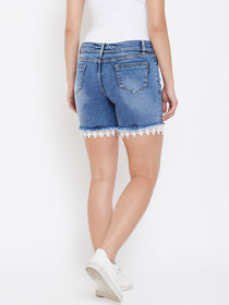 Women Blue Cloud Wash Casual Denim Shorts - JUMP USA