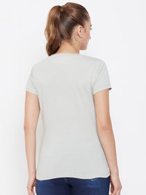 Women Grey Printed Casual Round neck T-shirt - JUMP USA