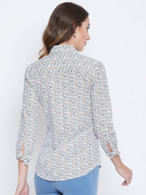 JUMP USA Women White & Blue Printed Casual Shirts - JUMP USA