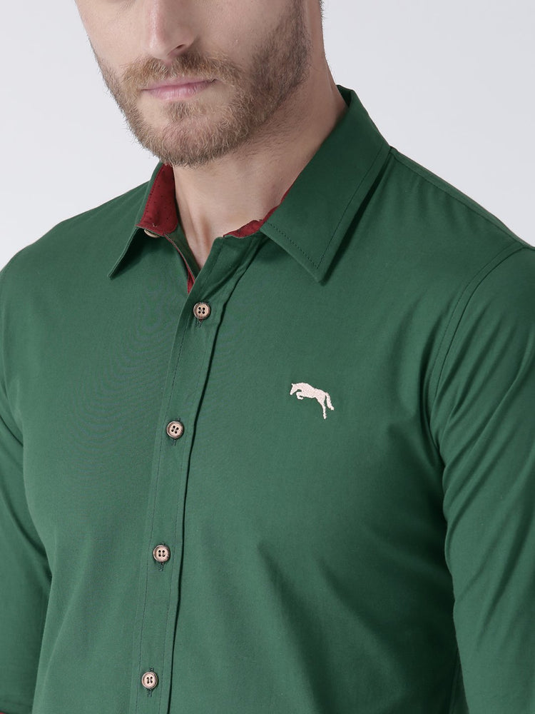 Men Green Solid Cotton Regular Fit Shirt - JUMP USA