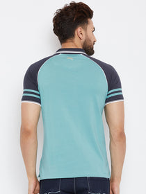 JUMP USA Men Blue Solid Polo Collar T-Shirt - JUMP USA