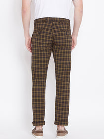 Men Brown Checked Casual Regular Fit Trousers - JUMP USA