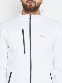 Men White Solid Sporty Jacket - JUMP USA